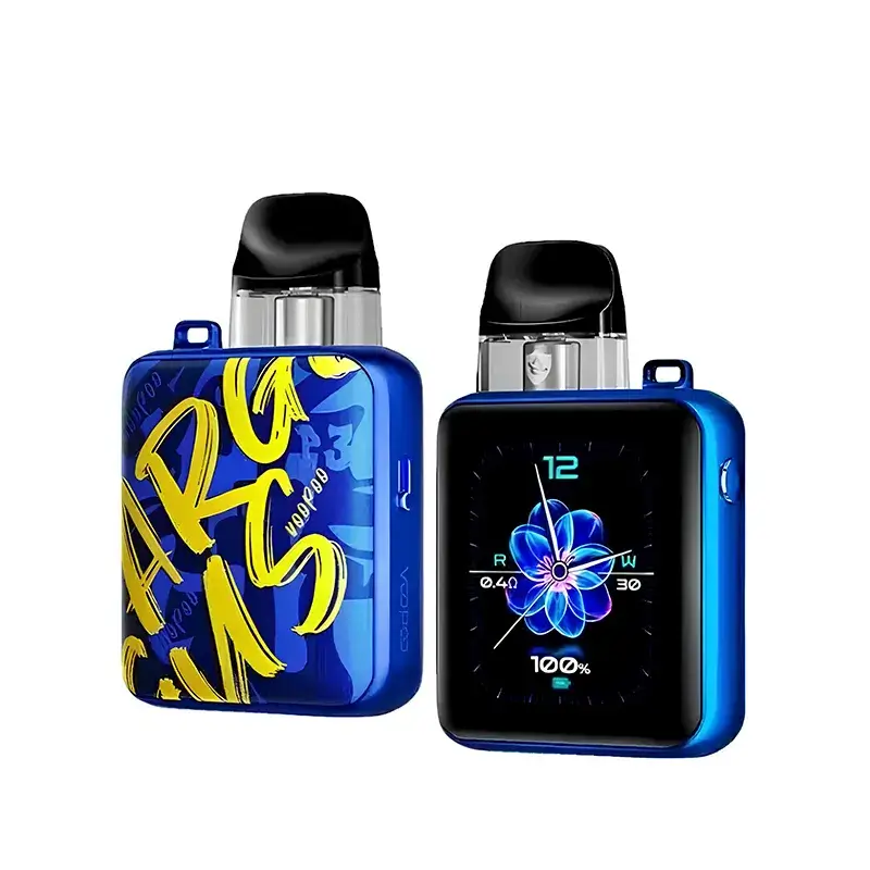 VOOPOO Argus P3 阿格斯 P3 電子煙主機（藍色塗鴉款），展示機身正面的智能觸控螢幕與背面的潮流 Graffiti 設計。具備功率調節與快速充電功能。