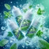 TRIPLEMINT 绿箭薄荷口味 30ml 尼古丁盐瓶身主图，展示 35mg 高浓度极冰系列。画面包含爆发飞溅的冰晶碎冰、雪花与白色蒸汽，环绕绿色薄荷叶，强调瞬间引爆的三倍极致凉感与神级绿箭口香糖风味还原. 台湾现货，专为小烟设备打造. 严选冰感丁盐，内含尼古丁标示.